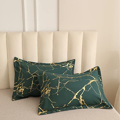 Holawakaka Gold Metallic Marble Comforter Set King Size Foil Print Glitter Bedding Sets, Green/Gold, King #TOP5