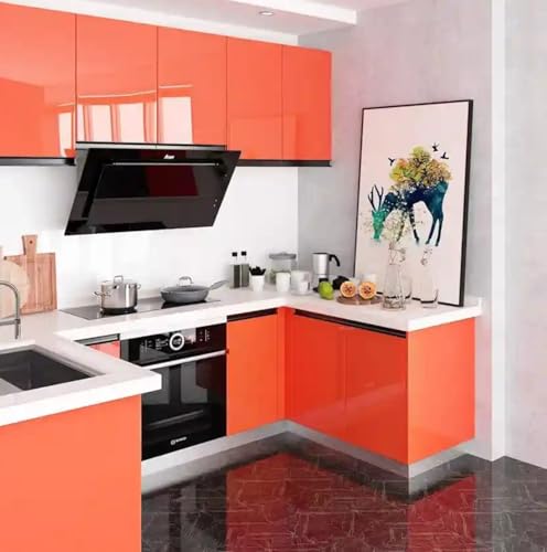 Image of ONETON Glossy Orange Contact Paper Decorative Self Adhesive Counter Top Peel and Stick Wallpaper for Kitchen Cabinets Shelf Drawer Liner Desk Dresser (Orange Glossy WP, 12x120 inch)