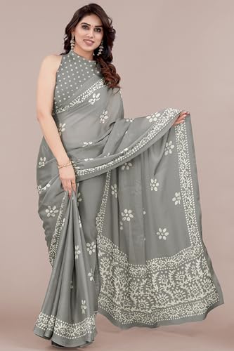 Image of MIRCHI FASHION Saree for Woman Chiffon Batik Printed | Lightweight Daily Wear Women's Office Sari with Blouse Piece (Available in 40 Colours)