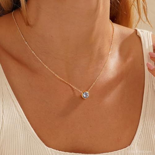 Turandoss Birthstone Necklace for Women, Dainty 14K Gold Plated Red Blue Green Diamond Emerald Birthstone Necklace 12 Month Birthstone Jewelry Birthday Gifts for Women Teen Girls4