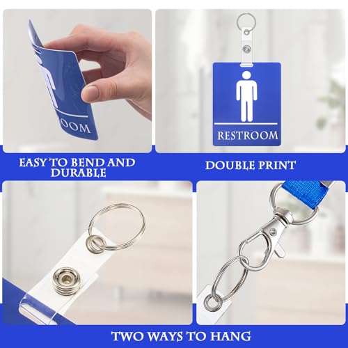 Image of Fuyoooo 6 Set Bathroom Pass for Classrooms with Keychain Blue,Pink | Hall Restroom Passes Including Lanyard, Durable PVC Waterproof, Bulk Set for Teachers Male Female Bathroom Icons