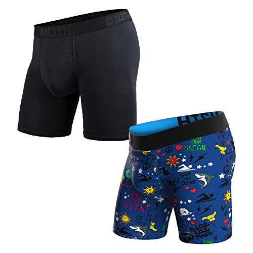 Bn3Th Men's Classic Boxer Brief/Entourage - Breathable Underwear With Our Patented Three-Dimensional Mypakage Pouch, Medium, Save Our Ocean 2 Pack #TOP27