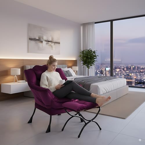 Image of LITA Lazy Chair with Ottoman, Modern Accent Leisure Upholstered Sofa Chair, Contemporary Lounge Reading Chairs with Armrests and a Side Pocket for Living Room, Bedroom & Small Space