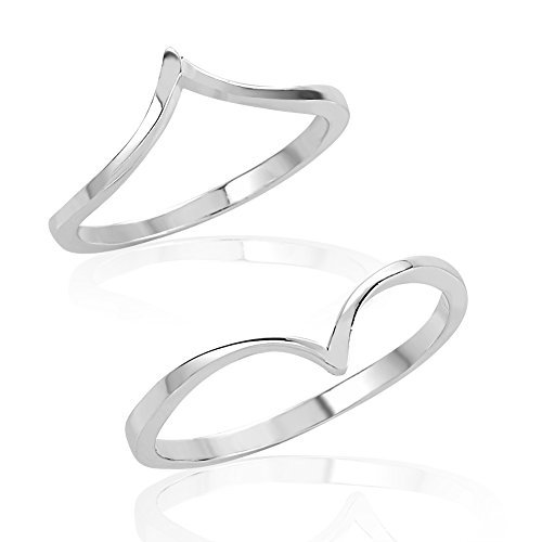 925 Sterling Silver Modern Chevron Midi Finger or Thumb Statement Ring Set of Two (2), Sizes 5 & 8