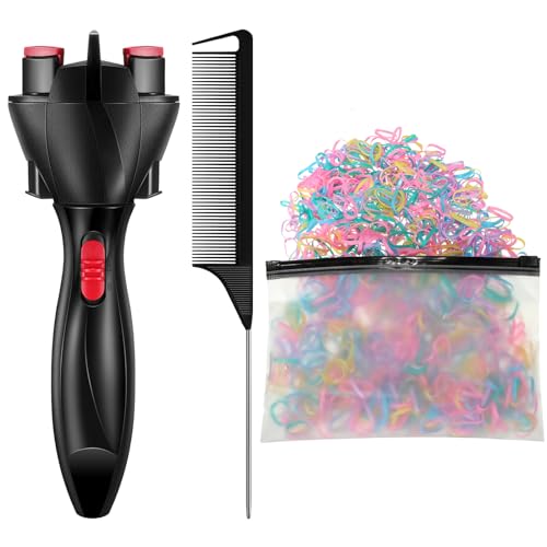 Automatic Hair Twister Hair Braider with 800 Pieces Mini Rubber Bands and Tail Comb, Electronic Hair Braiding Machine Braid Maker DIY Hair Roller Styling Tool for DIY Hair Tangling (Bright Colors)