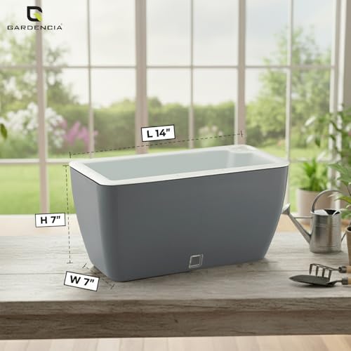 Image of GARDENCIA Self Watering Flower Pots for Outdoor Indoor Gardening /Rectangle Big Plant Pot with Polypropylene UV Material /Decorative Modern Gamla (Pack of 1, Recta Big Grey)