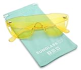 Colorful Bold Oversize One Piece Mono Block Full Shield Rimless Color Sunglasses (Yellow (Shield), Transparent)