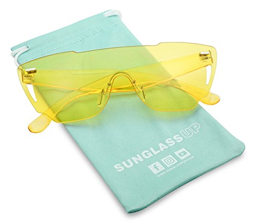 Colorful Bold Oversize One Piece Mono Block Full Shield Rimless Color Sunglasses (Yellow (Shield), Transparent)