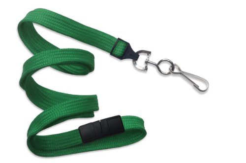 Image of Green Lanyard, flat braid, break-away, swivel hook, 3 /8 inch wide (100pk)