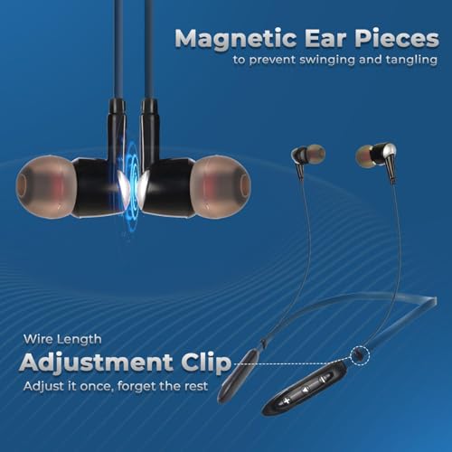 Image of Bluetooth Neckband Earphones with Mic | Crystal Clear Audio | Deep Bass, Noise Isolation, Magnetic Earbuds, Long Battery Life,Model Core NB101 for Sports & Workouts (Blue)