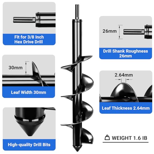 image for DEKOPRO Garden 2 Pack Auger Drill Bit Set for Planting 3.6