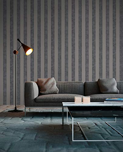 Papier peint intissé rayé beige et noir pour masquer les défauts