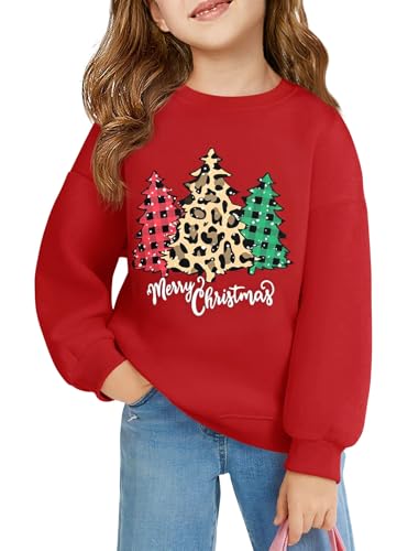 Image of Haloumoning Girls Oversized Crewneck Sweatshirts Kids Fleece Pullover Tops