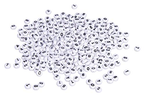 Rayher 16056102 Round Number Beads for Jewellery Making and Crafts Flat Round Numbers 0-9, Diameter 6 mm, 350 Pieces