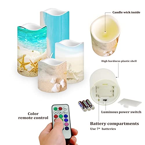 Jeiento Ocean Theme Flameless Candles, Beach Flickering Led Candles With Remote Timer, Battery Operated Real Wax Pillar Candle For Home Bedroom Party Wedding Decor, Set Of 4 #TOP2