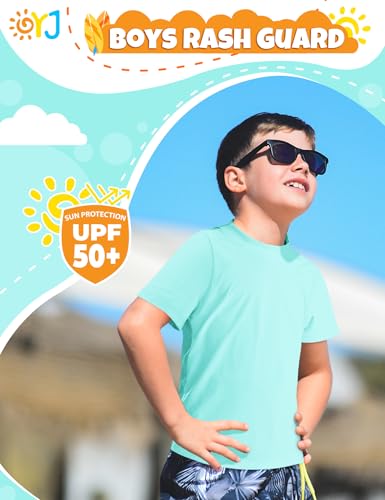 Image of Boys Rash Guard Short Sleeve Swim Shirt UPF+ 50 Rashguard for Toddler Teens Water Sun Shirts Swim Wear Quick Dry