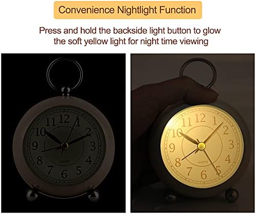 FIOLOM Silent Alarm Clocks Bedside Non Ticking Battery Powered Analogue Alarm Clock Bedroom Retro Simple Desk Clock Light Quiet Table Clock Loud Vintage Alarm Clocks for Heavy Sleepers Office