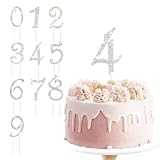BEIDHIA Number Cake Topper 0-9,Silver Bling Rhinestone Happy Birthday Cake Topper for 4th 16th 18th 21st 30th 40th 60th 70th Birthday Party Anniversary Wedding Cake Decorations