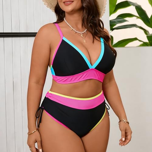 Tankini coloré taille haute masquant le ventre, maillot réglable - 4