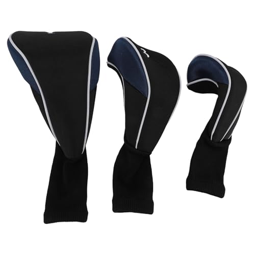 ドライバーとフェアウェイウッド用ヘッドカバー3点セット、伸縮性のあるネックヘ??ッドカバー、厚い素材の保護カバー、クラブにぴったりフィット (Blue)