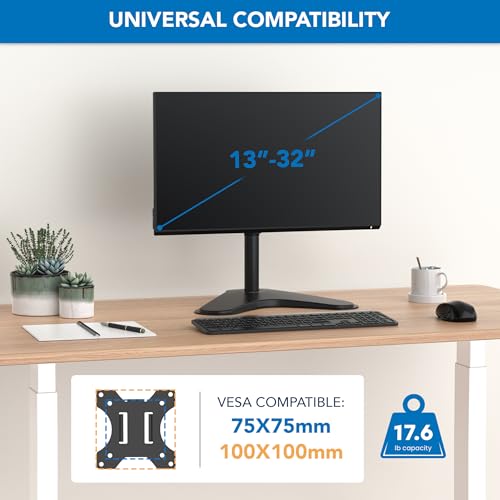 Mount-It! Monitor Stand for Desk, Freestanding Single Monitor Mount for 21.5&ndash;32" Screens, Height Adjustable VESA Stand with Tilt, Swivel & Rotation, Sturdy Base Supports 17.6 lbs