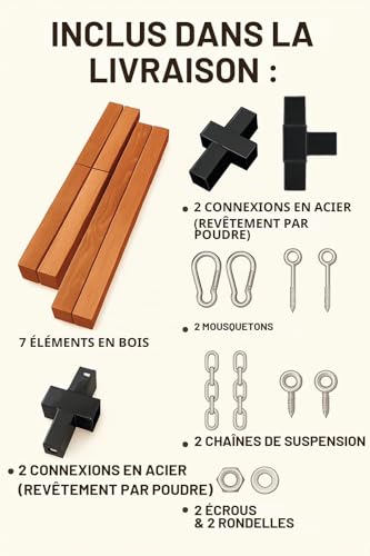 Cadre de hamac en bois dur marron support universel charge max 200 kg