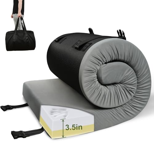 Selectico 3.5' Extra Thick Foam Camping Mattress, Waterproof Cover & Travel Bag, Portable Sleeping Pad for Car/Tent/Cot/SUV/Trunk/Floor/Guest Bed(Cot)