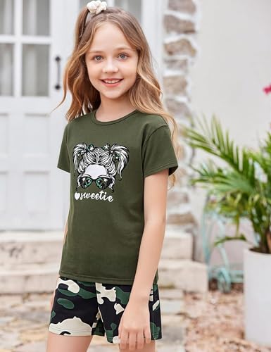 Image of mksodopy Girls Summer Clothse Graphic Print Front and Back High and Low Irregular T-shirt Cycling Shorts Set