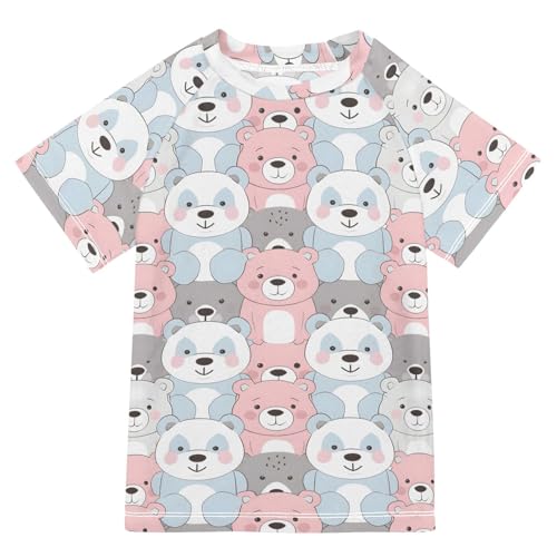 ALAZA Kids Rash Guard Girls Boys Toddler Swim Shirts Short Sleeve Cute Fat Bear UPF 50+ 3T