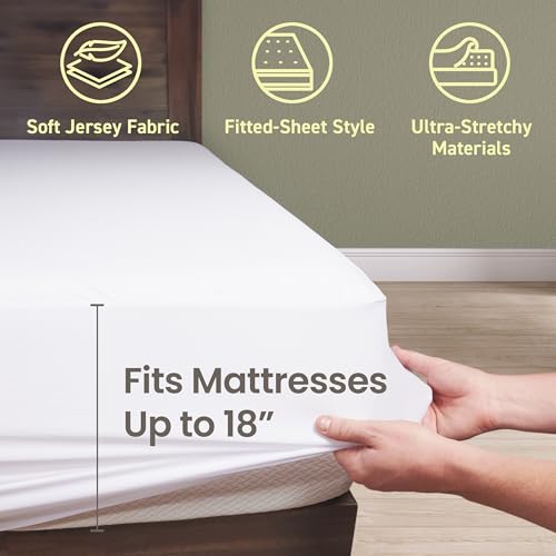 Image of SafeRest Waterproof Mattress Protector Twin Size - Absorbent Breathable Soft Fitted Bed Cover with 18 inch Deep Stretchable Pockets - Machine Washable Twin Mattress Cover