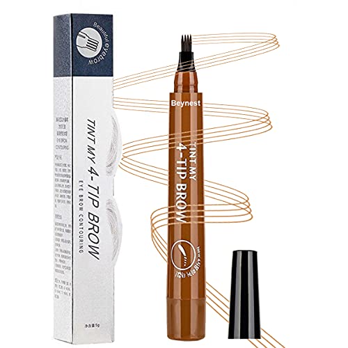 Beynest, Microblading Eyebrow Pen,Eyebrow Pencil with a Micro-Fork Tip Applicator,Tat Brow Pen,Waterproof Long Lasting Natural Eyebrow Makeup Light Brown