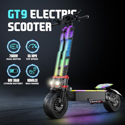 7000W Dual Moter Electric Scooter Adults, 60V 38Ah Battery Support 70Miles Range, Supplied Seats and Front Bag, Commuter Scooter with Foldable Function