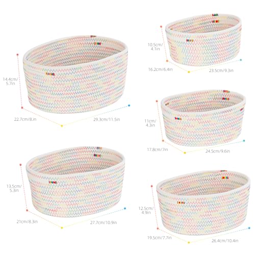 Otauoaea Aufbewahrungskorb Geflochten, 5er Set Baumwollseil Korb Aufbewahrung,Körbe Aufbewahrung Körbchen Wickeltisch Organizer Storage Basket für Bad Badezimmer Kinderzimmer Wickeltisch