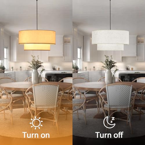 Drum Pendant Light 18" Double Drum Dining Room Light Fixture 3-Light Drum Chandeliers - Image 7