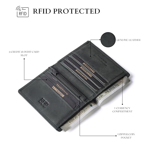 Image of TANSTITCH Slim Leather Wallet || Small,Compact, Minimalist & Thin Wallet || RFID Protected || Front Pocket Carry (Green)
