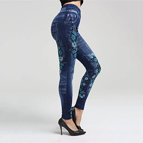 Women's Classic Denim Pants Butterfly Print High Waisted Denim Legging Slim Fit Stretch Skinny Jeans Pants4