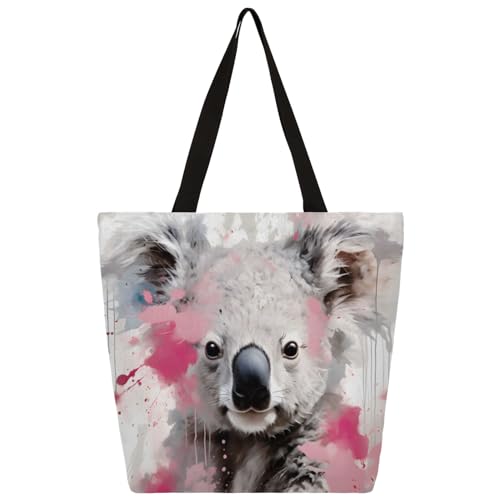 Mularoka Watercolour Koalas Large Capacity Canvas Tote Bag Stylish Handheld Shoulder Bag Reusable Shopping Bag for Work Travel Beach Trips Shopping