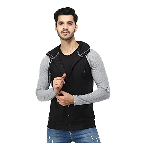 Black Collection Color Block Men Hooded Neck Full Sleeve T-Shirt