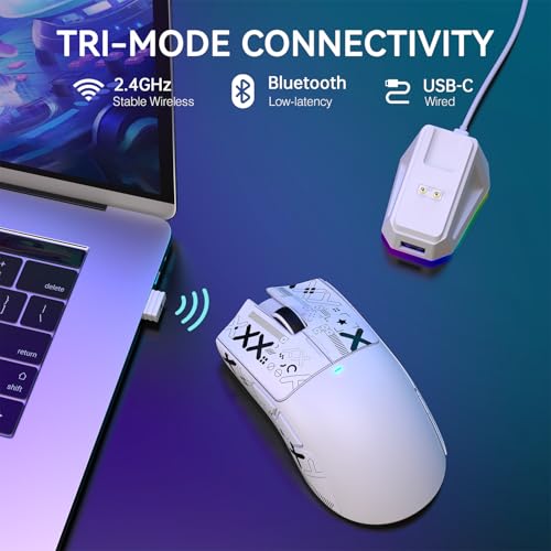 Image of ATTACK SHARK X11 Wireless Gaming Mouse, PAW3311 Sensor, Lightweight, RGB Charging Dock, 22,000 DPI, Tri-Mode Connectivity, 5 Programmable Buttons, Grip Tape Included - White