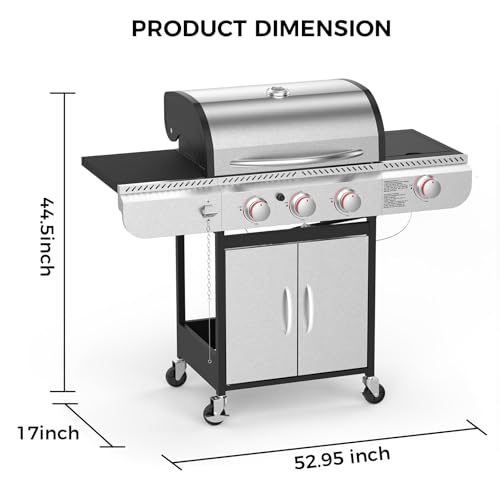 Joy Pebble 3 Burner BBQ Propane Gas Grill, 37,000 BTU Stainless steel Grill with Two Side Storage Shelves,Barbecue Grill for Outdoor Patio Garden Picnic Backyard Cooking