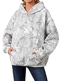 Anoumcy Camo Hoodie for Women Maple Leaf Fleece Hooded Sweatshirt Oversized Camouflage Hoodies For Women Trendy Grey M