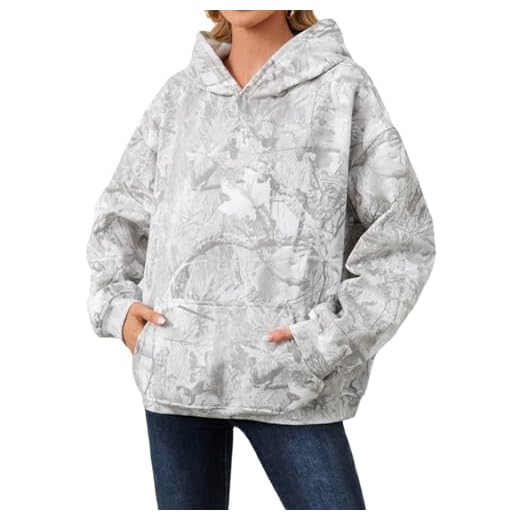 TERIVEEK Women Camo Hoodies Oversized Fleece Maple Leaf Hooded Sweatshirt Long Sleeve Fall Trendy Pullover Hoodie with Pocket