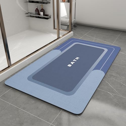 Image of MontVoo Bath Mat-Bath Mat Rug Non Slip Super Absorbent Stain Resistant Quick Dry Thin Bathroom Rug-Bath Mats for Bathroom Floor Bathtub Vanity-Bathmat Bath Rug Easy Care-17 inchx35 inch,Navy