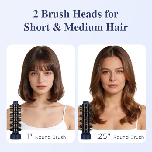 Image of Aima Beauty Blow Dryer Brush Set - 4-in-1 Round Brush Blow Dryer Adds Shine, Smooth, Curl & Volume for Short to Medium Hair, Interchangeable 1 inch & 1.25 inch Round Barrel, Ionic Frizz Control, Prussian Blue