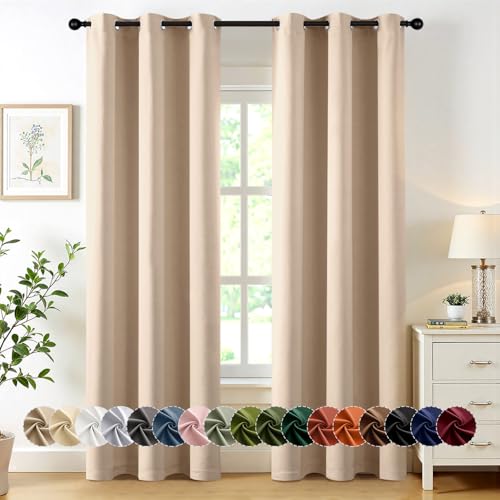 Image of MIULEE Blackout Curtains for Bedroom Living Room 2 Panels, Thermal Insulated Room Darkening Drapes Grommet Noise Reducing Light Blocking Window Treatments 72 Inches Long 34x72 Inch Beige
