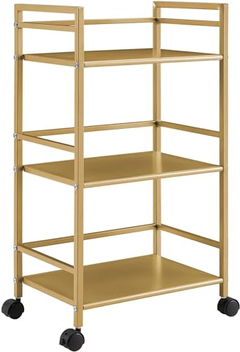 Image of WINSTAR Metal Rolling Trolley with Lockable Wheels | Heavy Duty Multifunctional Metal Frame Cart | Ideal for Home, Kitchen, Bathroom and Office Storage | (Gold, 3-Tier)