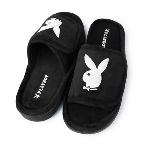 Playboy unisex-adult Adjustable Cozy Plush Velour Memory Foam Indoor Outdoor Soled Slipper in Sizes S-xl2