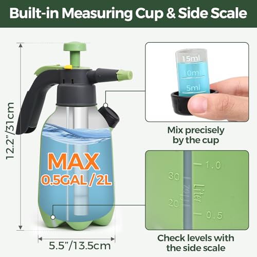 T4U Hand Pump Sprayer 1/2 Gallon, Garden Pump Spray Bottle for Plants, Pressure Sprayer Bottle in Lawn and Garden Yard, Weed Chemical Sprayer with 2 Adjustable Nozzle & Safety Pressure Relief Valve
