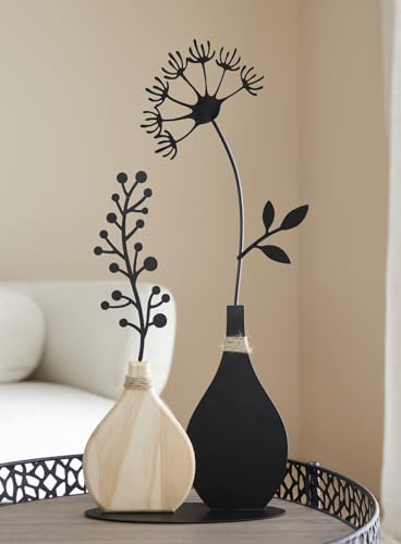 Dekoleidenschaft Objet de décoration en métal, Noir et Bois, 47 cm de Haut, décoration de Table, décoration en métal, Figurine décorative