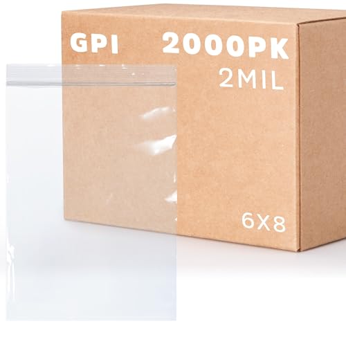 6" x 8" Zip Bags, 2000 Pack, 2 Mil, Reclosable, for Sandwich, Snack, GPI